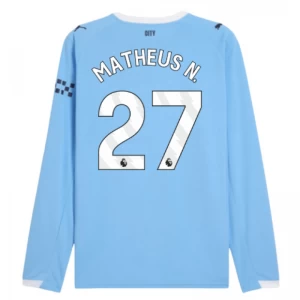 Koszulka Piłkarska Manchester City Matheus N. #27 2025-26 Domowa Męska Długi Rękaw
